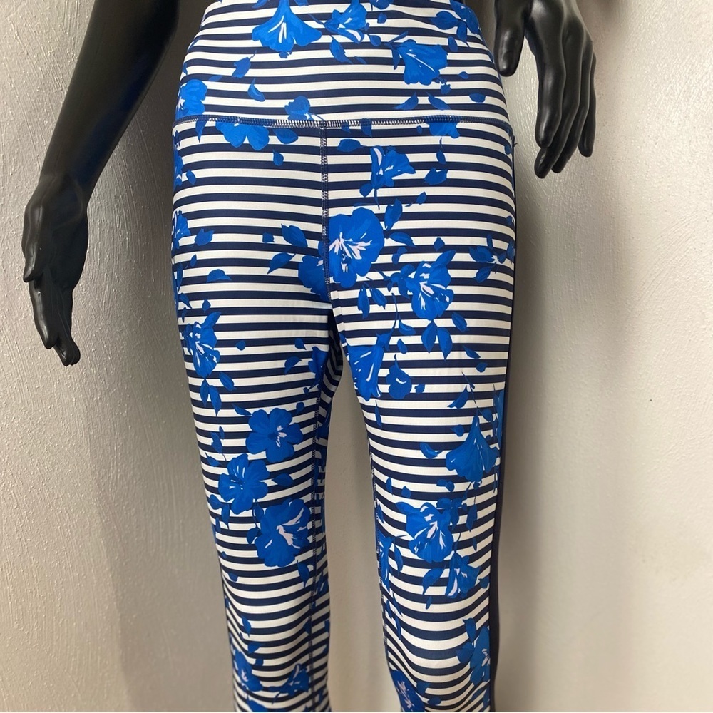 Kate Spade Floral Crop Leggings. Blue White stripes Sz M - Picture 12 of 16